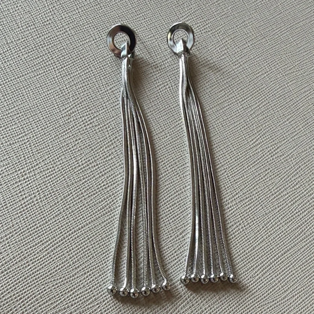 Silver Tassel Drop Earrings - Elegant Women’s Costume Jewelry